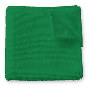 A folded green microfibre cloth