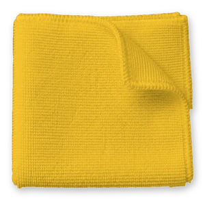A folded yellow microfibre cloth