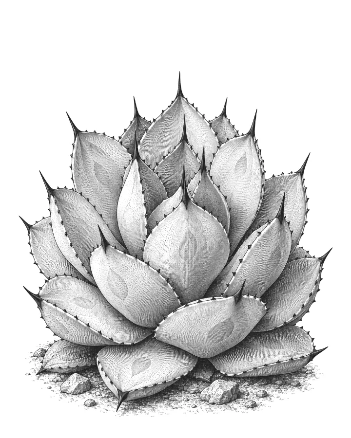 Engraved plate of a Parry’s agave rosette with dark terminal spines